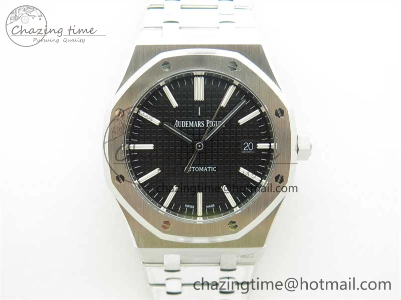 Royal Oak 41mm 15400 SS ZF 1:1 Best Edition Black Textured Dial on SS Bracelet SA3120 Super Clone