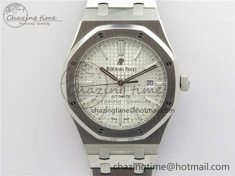 Royal Oak 41mm 15400 SS ZF 1:1 Best Edition White Textured Dial on SS Bracelet A3120 (Free Box)