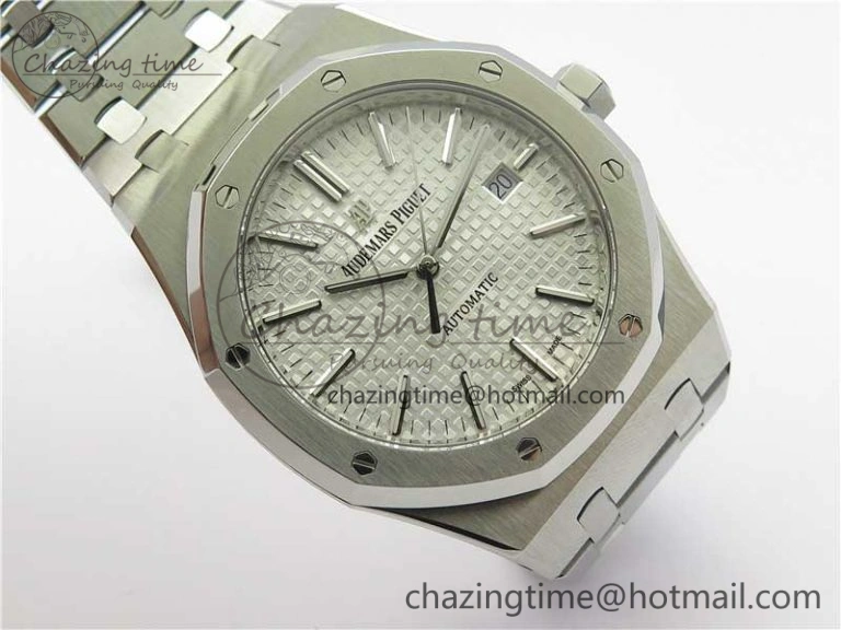 Royal Oak 41mm 15400 SS ZF 1:1 Best Edition White Textured Dial on SS Bracelet A3120 (Free Box)