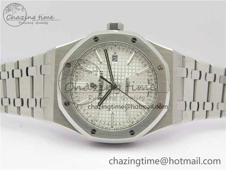 Royal Oak 41mm 15400 SS ZF 1:1 Best Edition White Textured Dial on SS Bracelet A3120 (Free Box)