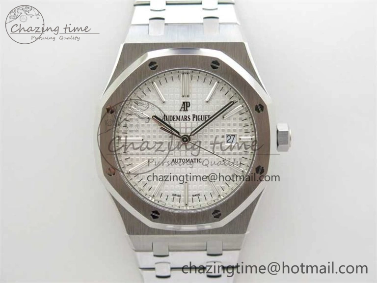 Royal Oak 41mm 15400 SS ZF 1:1 Best Edition White Textured Dial on SS Bracelet SA3120 Super Clone