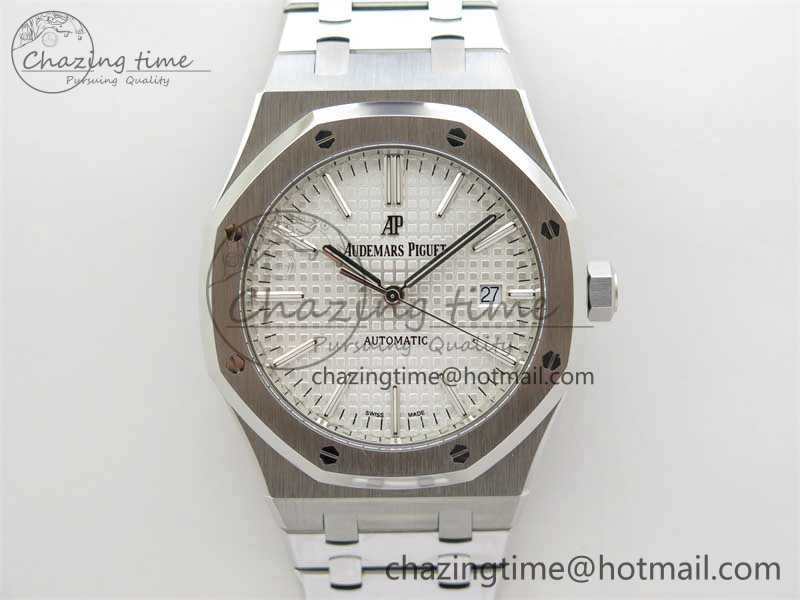 Royal Oak 41mm 15400 SS ZF 1:1 Best Edition White Textured Dial on SS Bracelet SA3120 Super Clone
