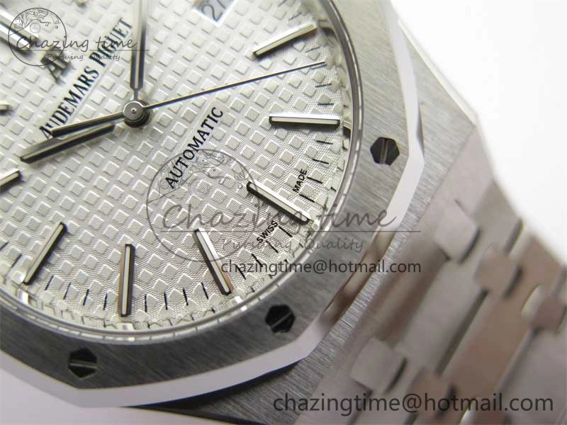 Royal Oak 41mm 15400 SS ZF 1:1 Best Edition White Textured Dial on SS Bracelet SA3120 Super Clone