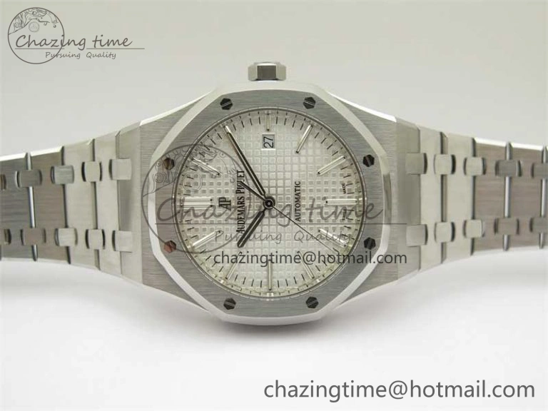 Royal Oak 41mm 15400 SS ZF 1:1 Best Edition White Textured Dial on SS Bracelet SA3120 Super Clone