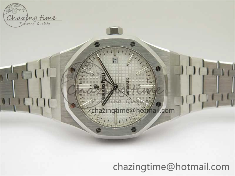 Royal Oak 41mm 15400 SS ZF 1:1 Best Edition White Textured Dial on SS Bracelet SA3120 Super Clone