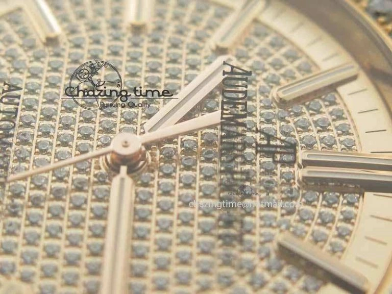 Royal Oak 41mm 15402 RG Full Paved Diamonds JF 1:1 Best Edition Diamonds Dial On Leather Strap A3120