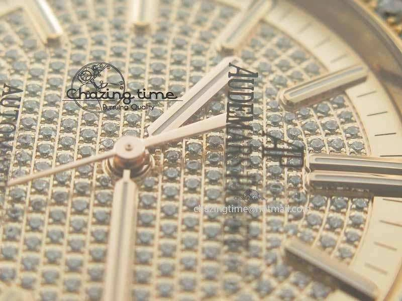 Royal Oak 41mm 15402 RG Full Paved Diamonds JF 1:1 Best Edition Diamonds Dial On Leather Strap A3120