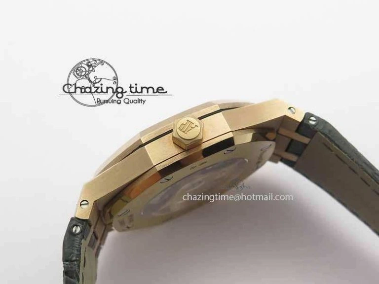 Royal Oak 41mm 15402 RG Full Paved Diamonds JF 1:1 Best Edition Diamonds Dial On Leather Strap A3120