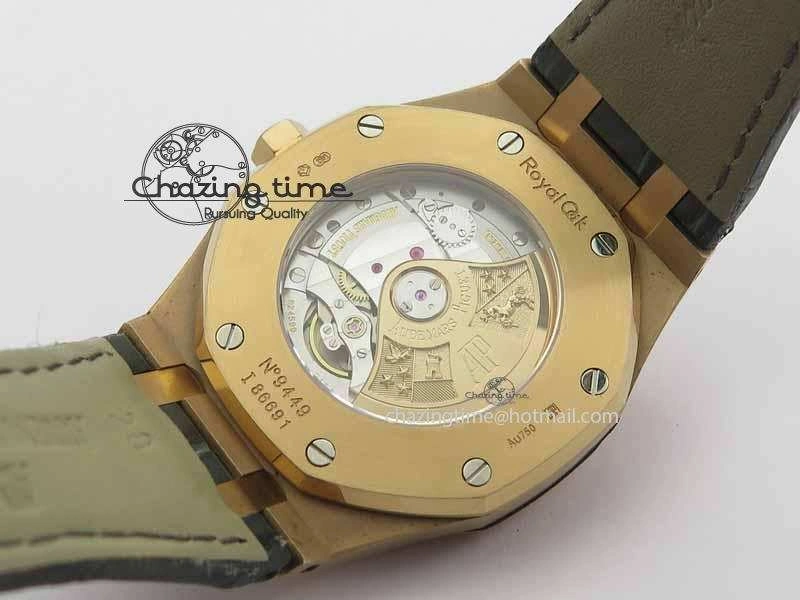 Royal Oak 41mm 15402 RG Full Paved Diamonds JF 1:1 Best Edition Diamonds Dial On Leather Strap A3120