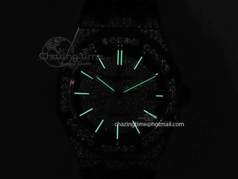 Royal Oak 41mm 15402 RG Full Paved Diamonds JF 1:1 Best Edition Diamonds Dial On Leather Strap A3120