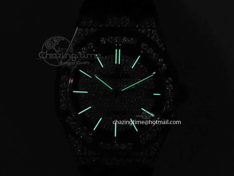 Royal Oak 41mm 15402 RG Full Paved Diamonds JF 1:1 Best Edition Diamonds Dial On Leather Strap A3120