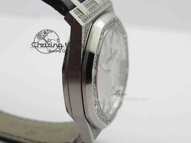 Royal Oak 41mm 15402 SS Full Paved Diamonds JF 1:1 Best Edition Diamonds Dial On Leather Strap A3120