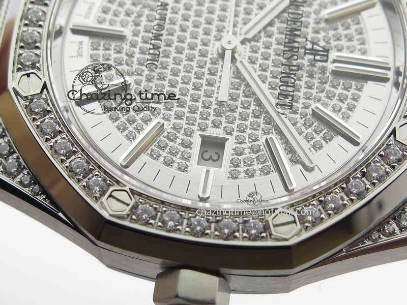Royal Oak 41mm 15402 SS Full Paved Diamonds JF 1:1 Best Edition Diamonds Dial On Leather Strap A3120