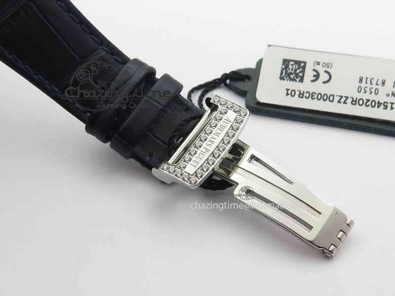Royal Oak 41mm 15402 SS Full Paved Diamonds JF 1:1 Best Edition Diamonds Dial On Leather Strap A3120