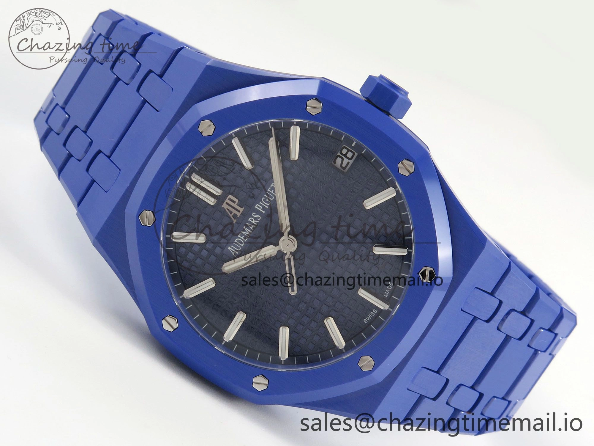 Royal Oak 41mm 15500 APSF 1:1 Best Edition Blue Dial on Blue Ceramic Bracelet SA4302 Super Clone