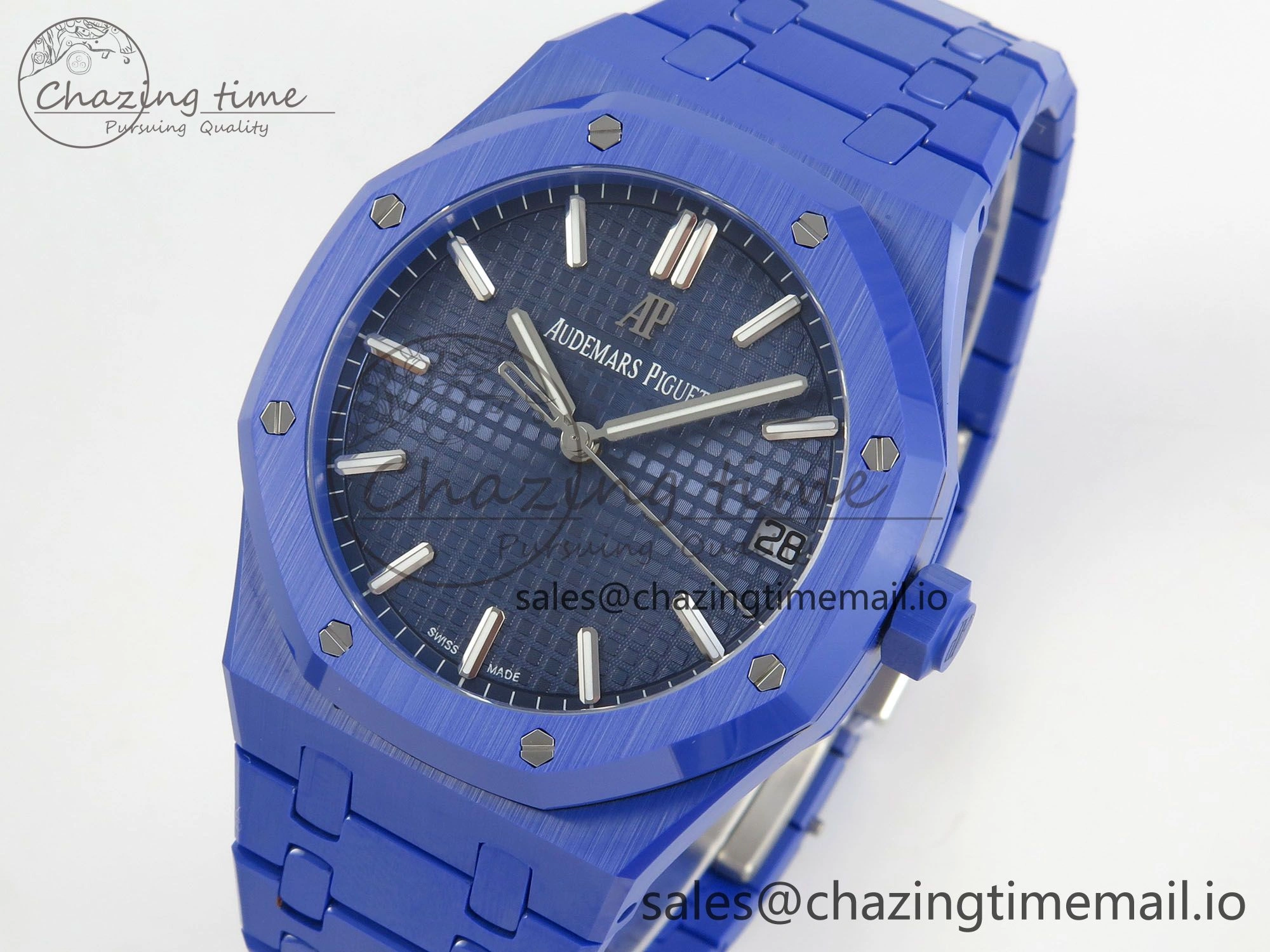 Royal Oak 41mm 15500 APSF 1:1 Best Edition Blue Dial on Blue Ceramic Bracelet SA4302 Super Clone