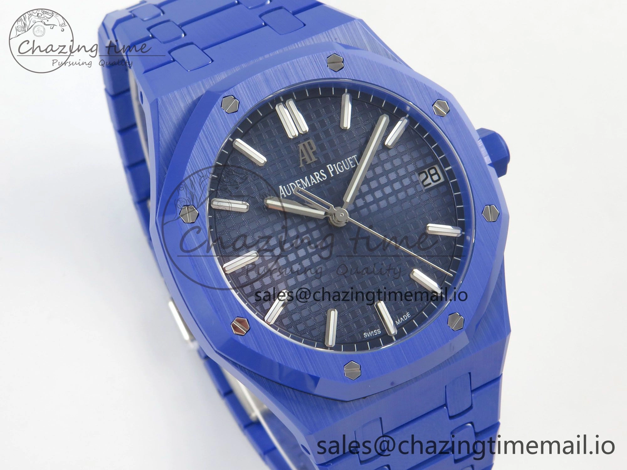 Royal Oak 41mm 15500 APSF 1:1 Best Edition Blue Dial on Blue Ceramic Bracelet SA4302 Super Clone