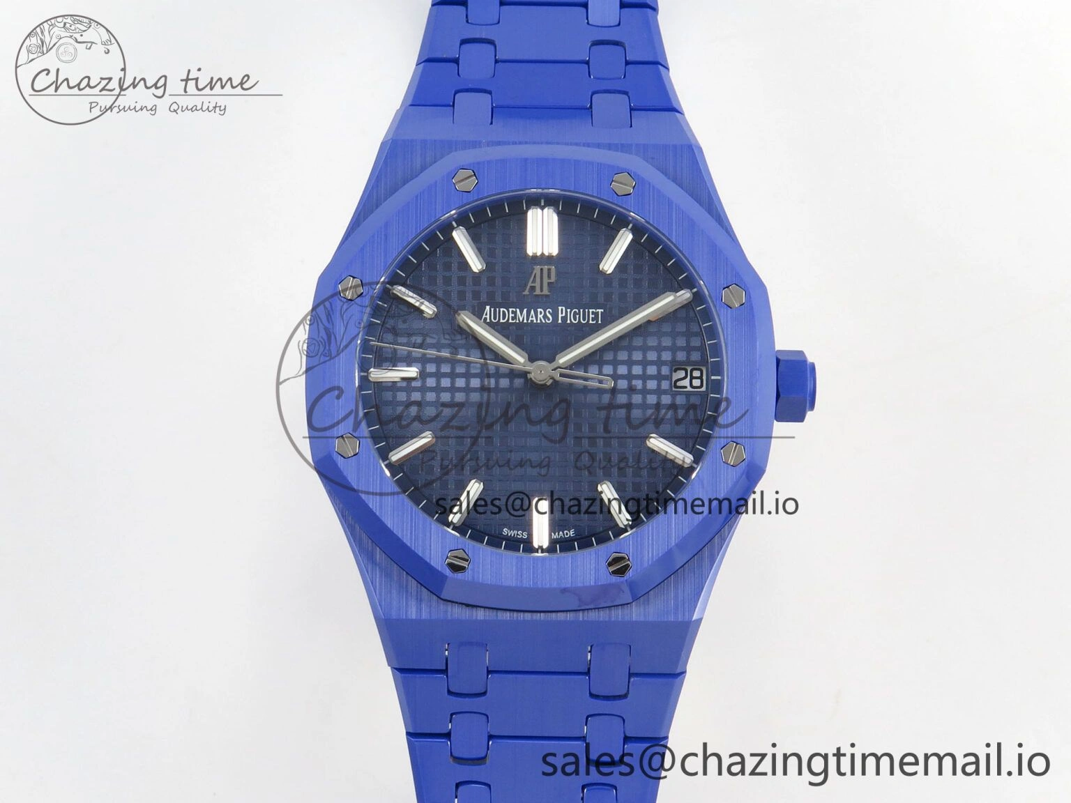 Royal Oak 41mm 15500 APSF 1:1 Best Edition Blue Dial on Blue Ceramic Bracelet SA4302 Super Clone