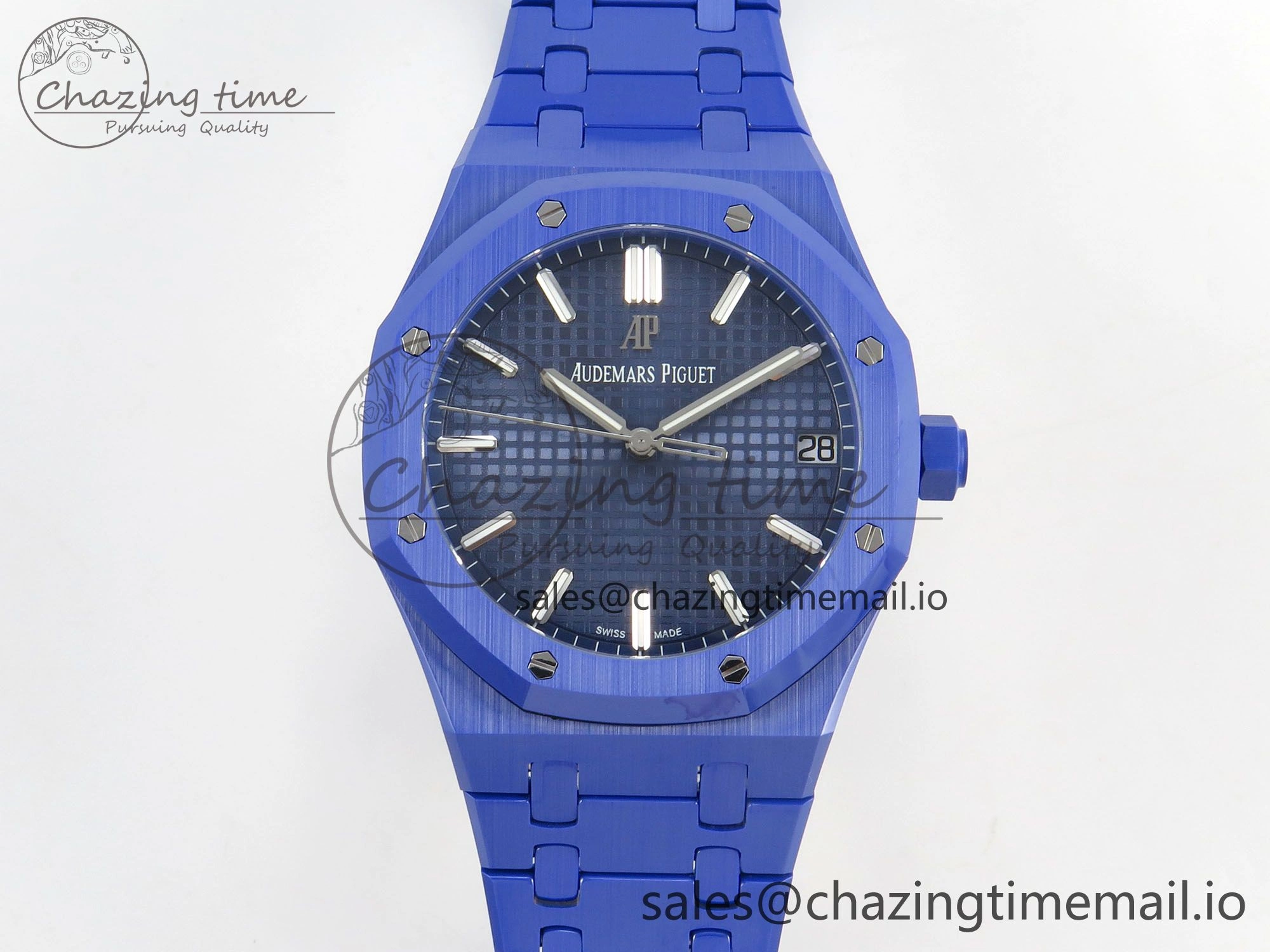 Royal Oak 41mm 15500 APSF 1:1 Best Edition Blue Dial on Blue Ceramic Bracelet SA4302 Super Clone