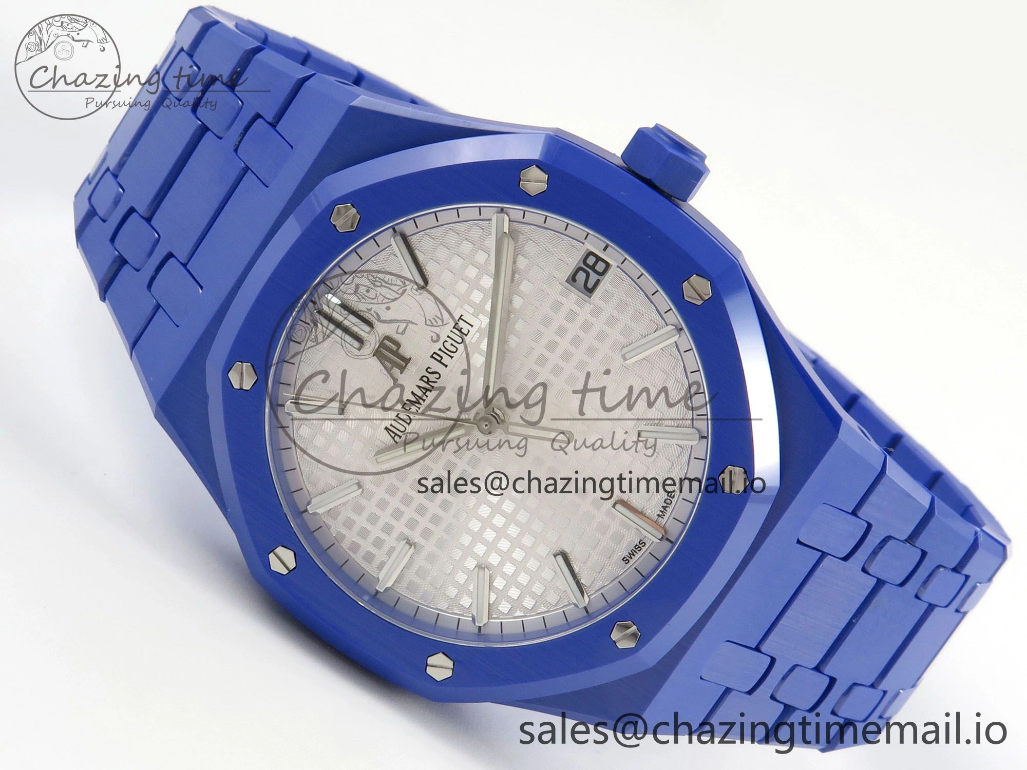 Royal Oak 41mm 15500 APSF 1:1 Best Edition White Dial on Blue Ceramic Bracelet SA4302 Super Clone