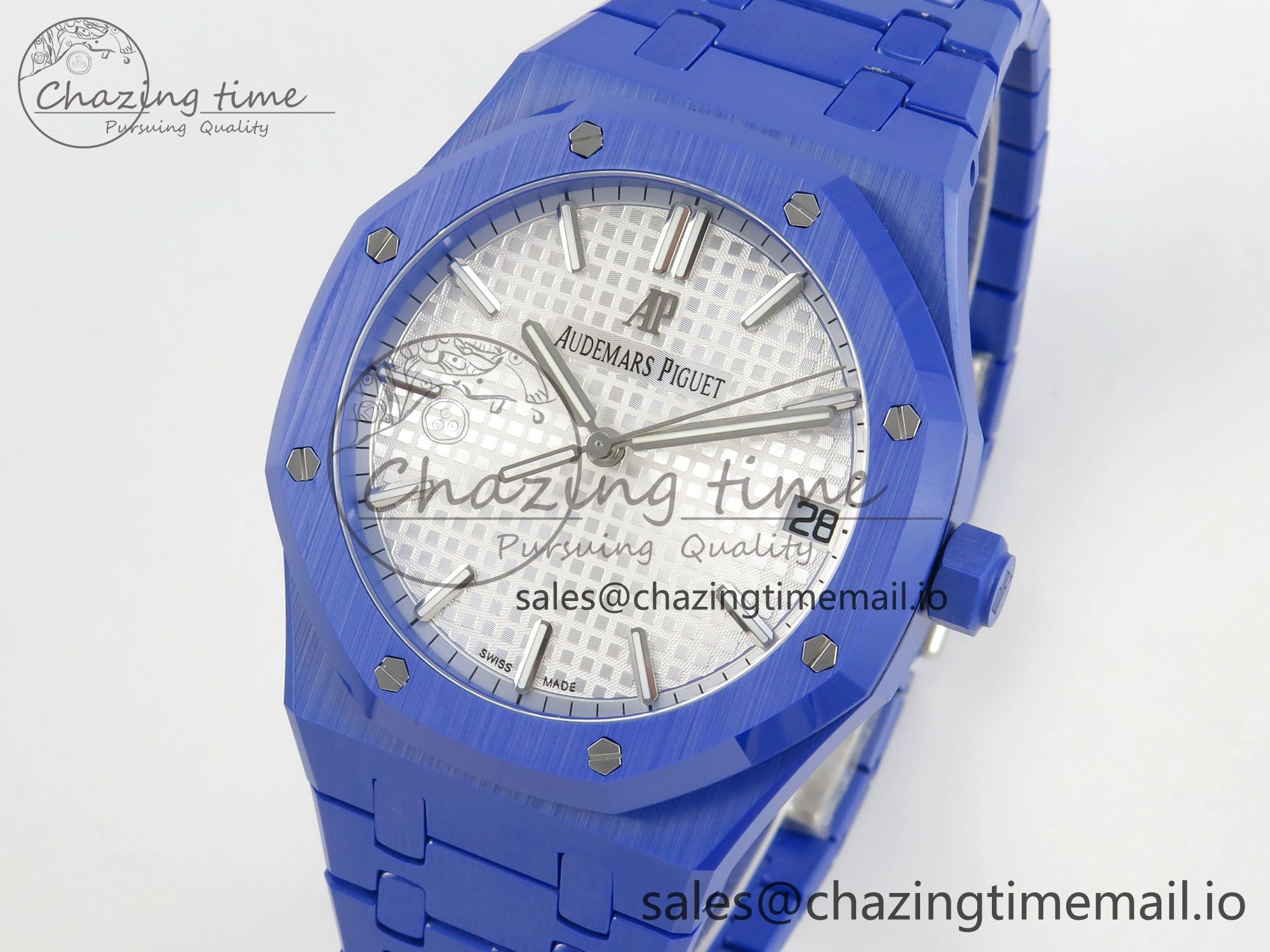 Royal Oak 41mm 15500 APSF 1:1 Best Edition White Dial on Blue Ceramic Bracelet SA4302 Super Clone