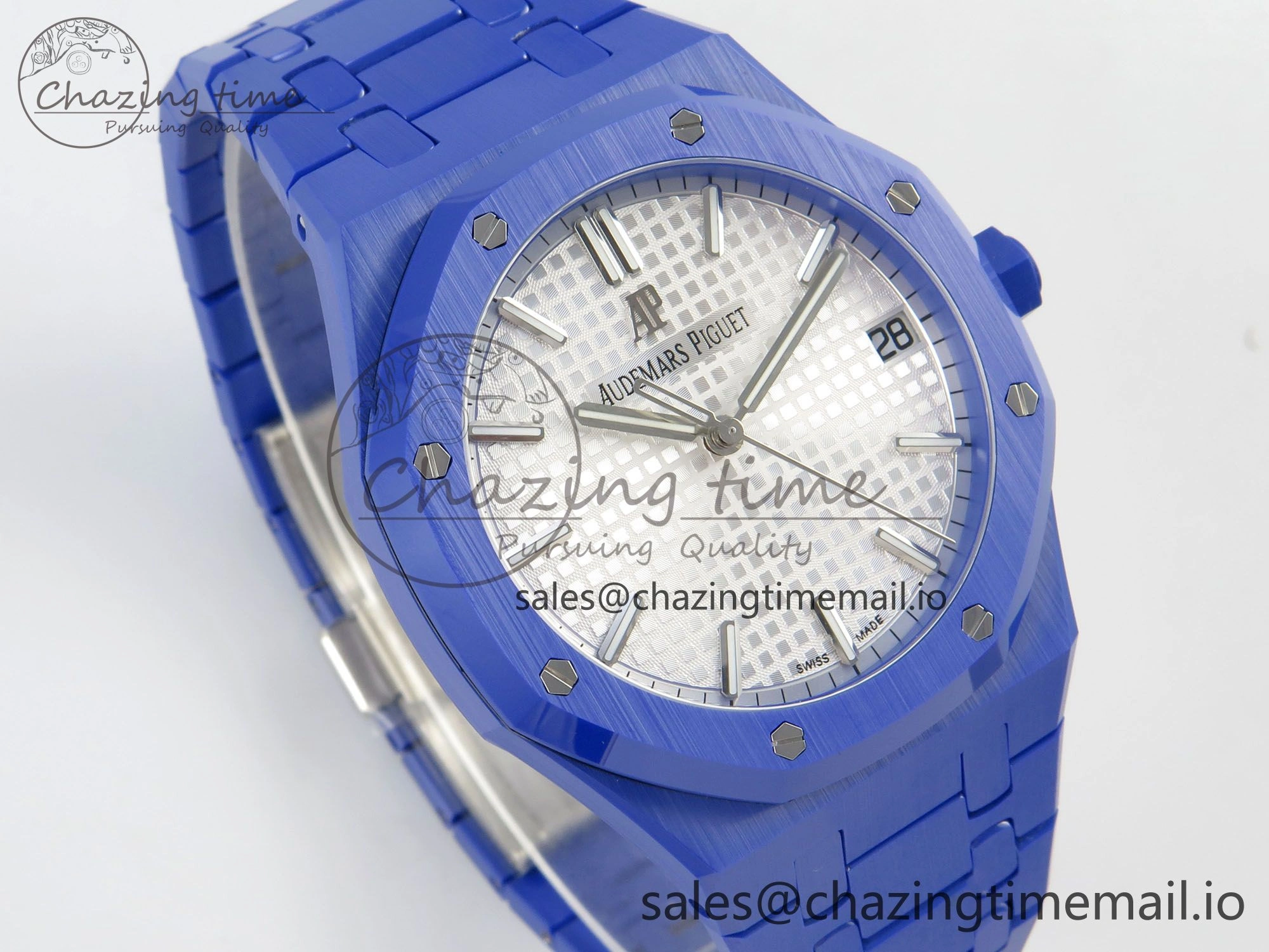 Royal Oak 41mm 15500 APSF 1:1 Best Edition White Dial on Blue Ceramic Bracelet SA4302 Super Clone