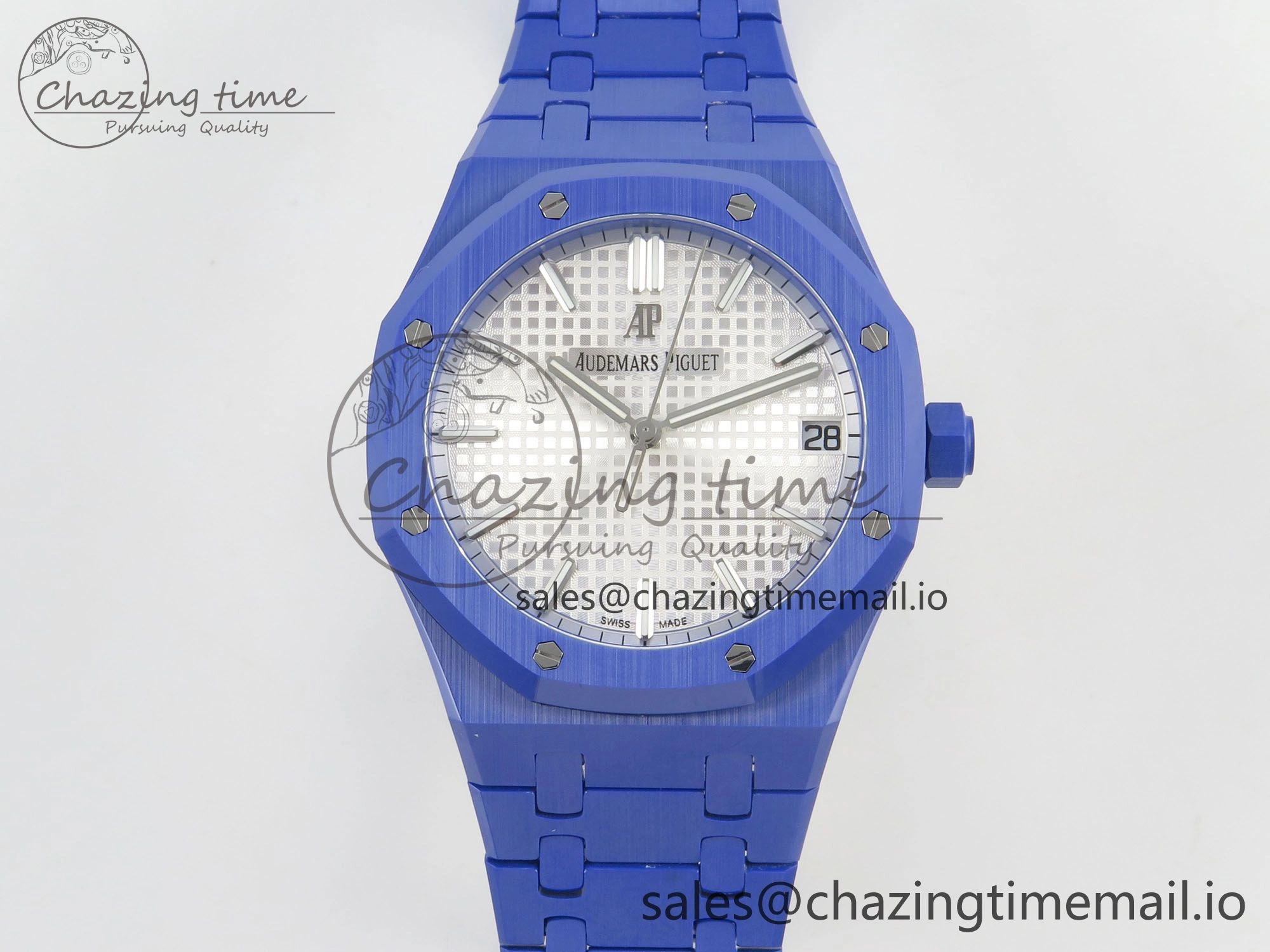 Royal Oak 41mm 15500 APSF 1:1 Best Edition White Dial on Blue Ceramic Bracelet SA4302 Super Clone