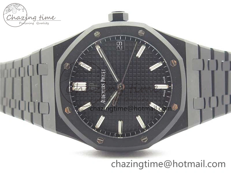Royal Oak 41mm 15500 DLC ZF 1:1 Best Edition Black Textured Dial on SS Bracelet A4302 V2(Free Box)