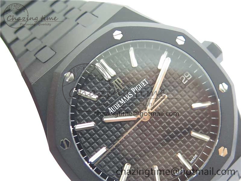 Royal Oak 41mm 15500 DLC ZF 1:1 Best Edition Black Textured Dial on SS Bracelet A4302 V2(Free Box)