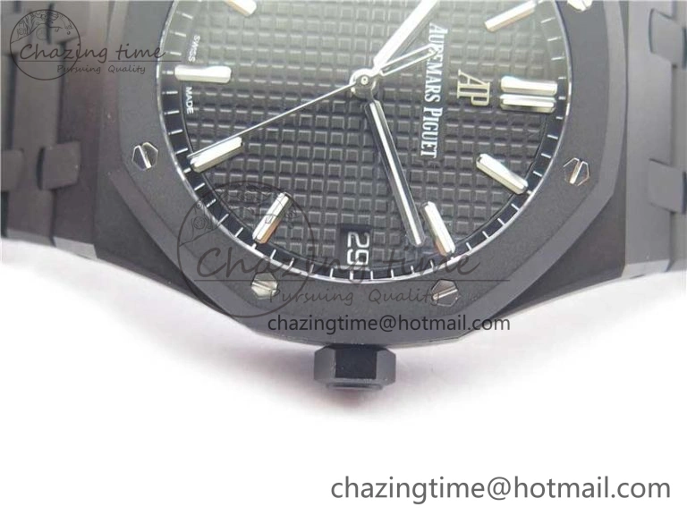 Royal Oak 41mm 15500 DLC ZF 1:1 Best Edition Black Textured Dial on SS Bracelet A4302 V2(Free Box)