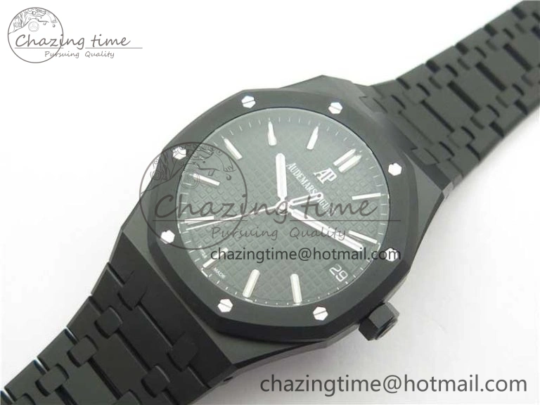 Royal Oak 41mm 15500 DLC ZF 1:1 Best Edition Black Textured Dial on SS Bracelet A4302 V2(Free Box)