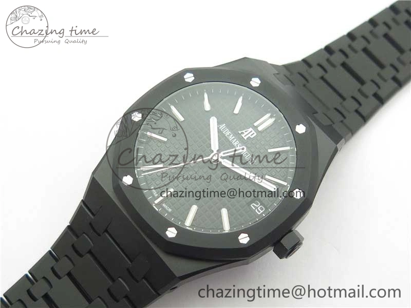 Royal Oak 41mm 15500 DLC ZF 1:1 Best Edition Black Textured Dial on SS Bracelet A4302 V2(Free Box)