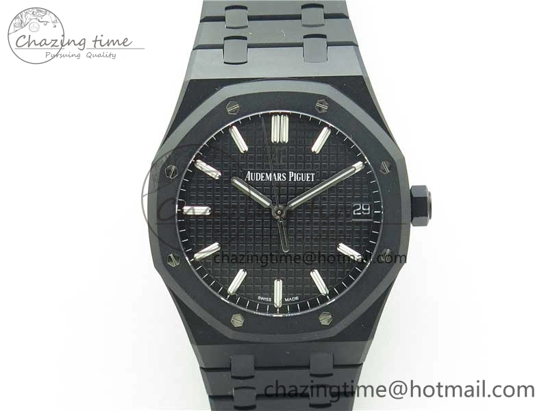 Royal Oak 41mm 15500 DLC ZF 1:1 Best Edition Black Textured Dial on SS Bracelet A4302 V2(Free Box)