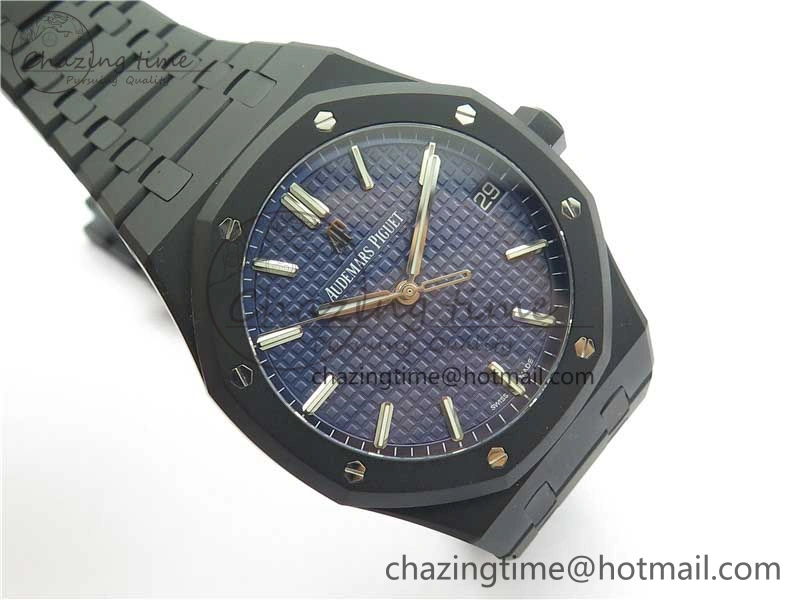 Royal Oak 41mm 15500 DLC ZF 1:1 Best Edition Blue Textured Dial on SS Bracelet A4302 V2(Free Box)