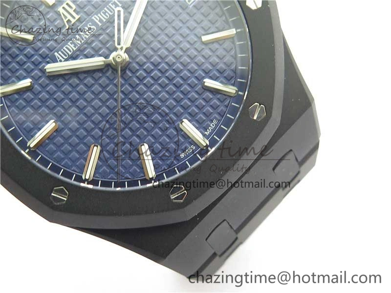 Royal Oak 41mm 15500 DLC ZF 1:1 Best Edition Blue Textured Dial on SS Bracelet A4302 V2(Free Box)