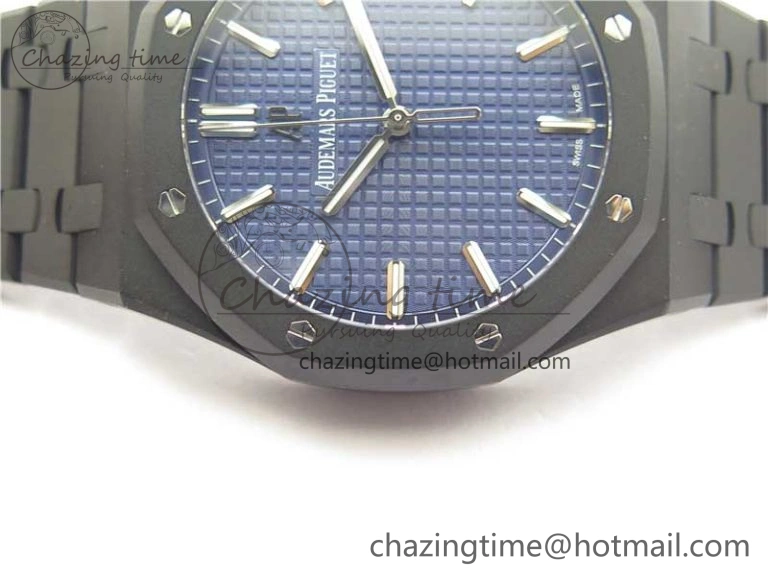 Royal Oak 41mm 15500 DLC ZF 1:1 Best Edition Blue Textured Dial on SS Bracelet A4302 V2(Free Box)