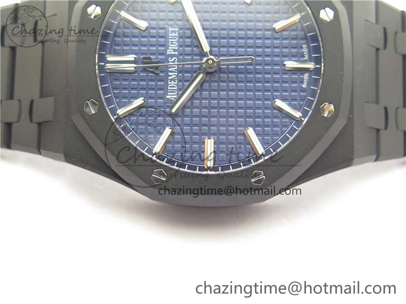 Royal Oak 41mm 15500 DLC ZF 1:1 Best Edition Blue Textured Dial on SS Bracelet A4302 V2(Free Box)
