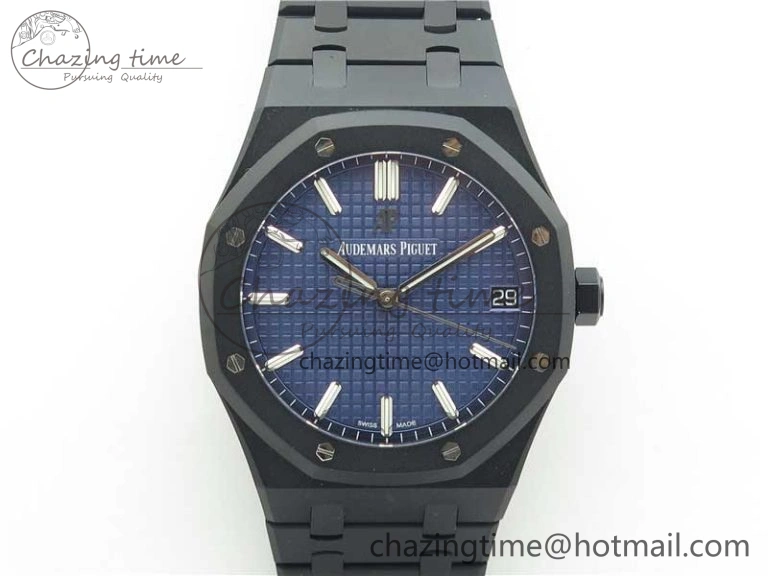 Royal Oak 41mm 15500 DLC ZF 1:1 Best Edition Blue Textured Dial on SS Bracelet A4302 V2(Free Box)