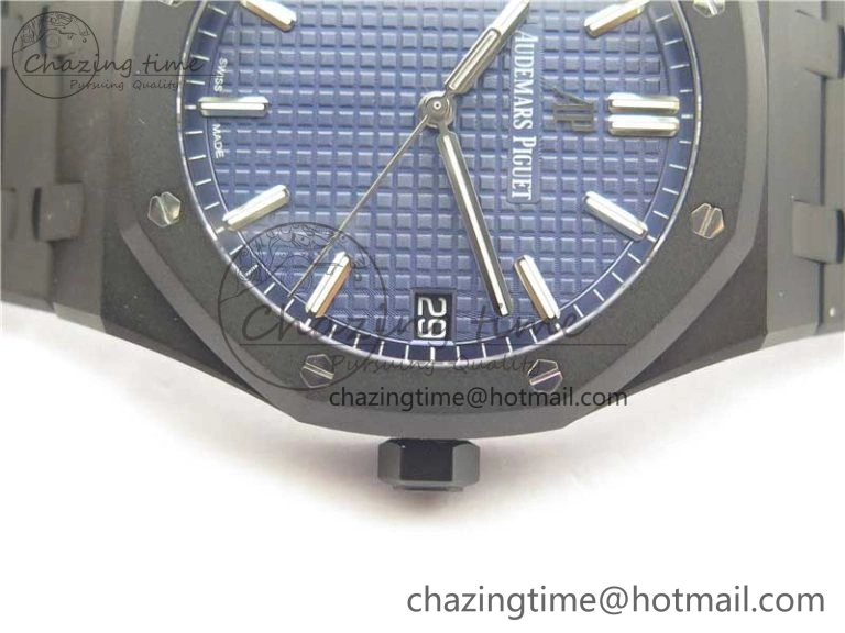 Royal Oak 41mm 15500 DLC ZF 1:1 Best Edition Blue Textured Dial on SS Bracelet A4302 V2(Free Box)