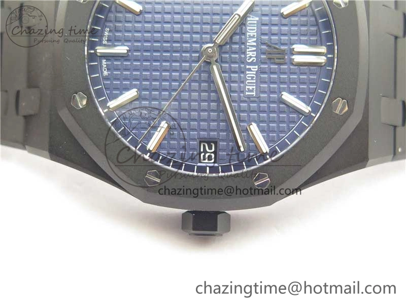 Royal Oak 41mm 15500 DLC ZF 1:1 Best Edition Blue Textured Dial on SS Bracelet A4302 V2(Free Box)