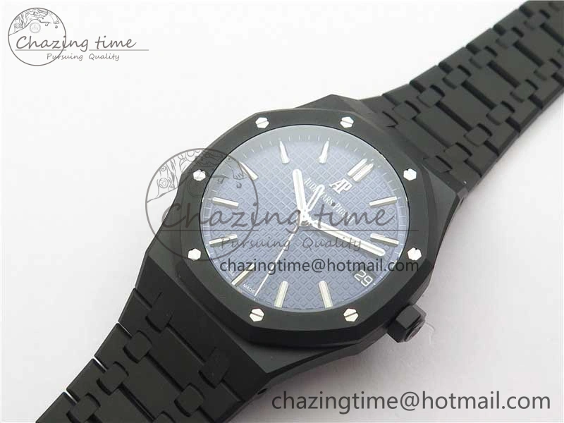 Royal Oak 41mm 15500 DLC ZF 1:1 Best Edition Blue Textured Dial on SS Bracelet A4302 V2(Free Box)