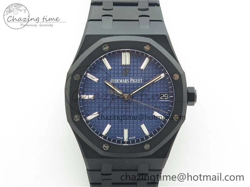 Royal Oak 41mm 15500 DLC ZF 1:1 Best Edition Blue Textured Dial on SS Bracelet A4302 V2(Free Box)