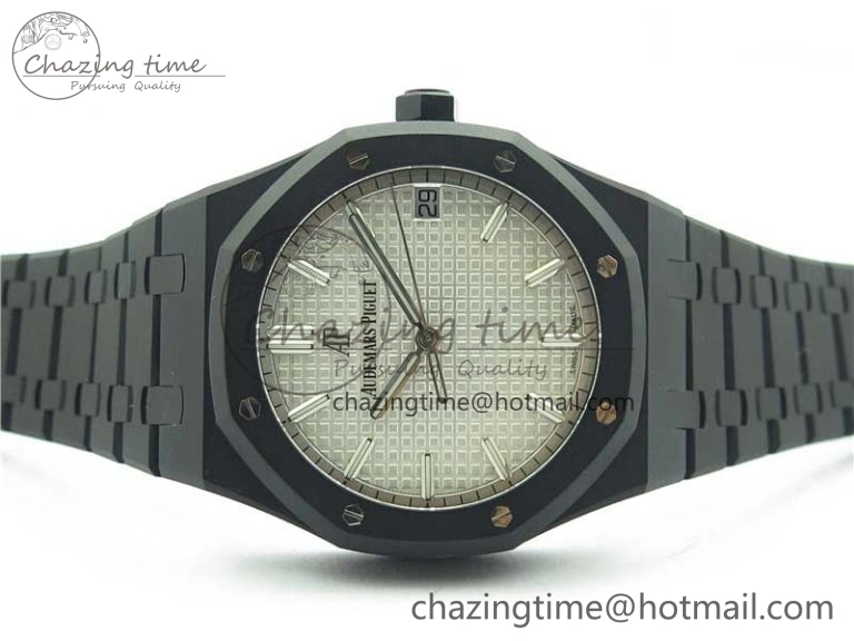 Royal Oak 41mm 15500 DLC ZF 1:1 Best Edition White Textured Dial on SS Bracelet A4302 V2(Free Box)