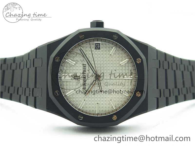 Royal Oak 41mm 15500 DLC ZF 1:1 Best Edition White Textured Dial on SS Bracelet A4302 V2(Free Box)