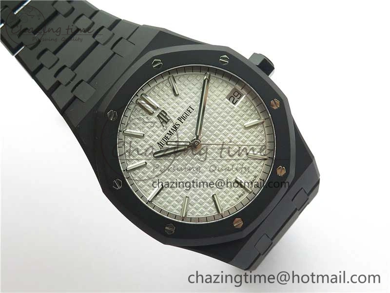 Royal Oak 41mm 15500 DLC ZF 1:1 Best Edition White Textured Dial on SS Bracelet A4302 V2(Free Box)