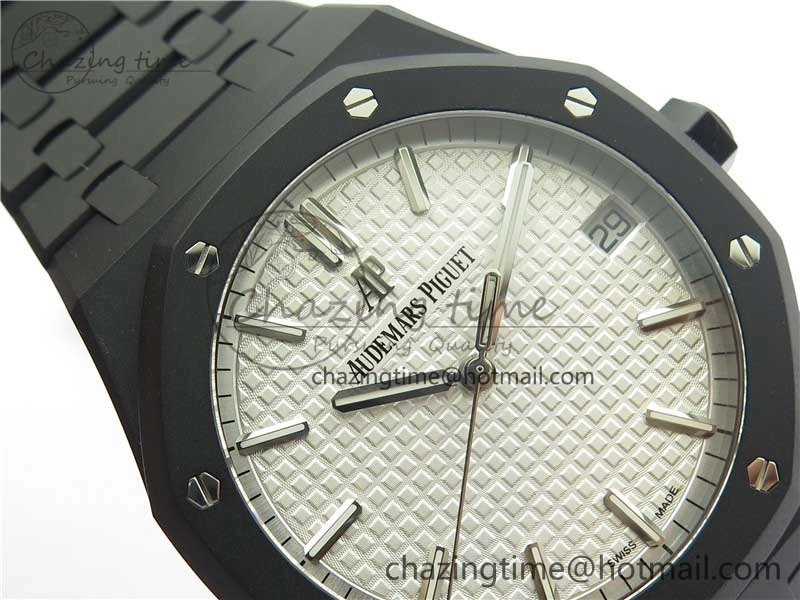 Royal Oak 41mm 15500 DLC ZF 1:1 Best Edition White Textured Dial on SS Bracelet A4302 V2(Free Box)