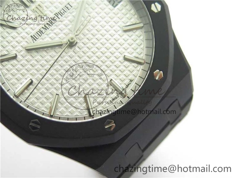 Royal Oak 41mm 15500 DLC ZF 1:1 Best Edition White Textured Dial on SS Bracelet A4302 V2(Free Box)