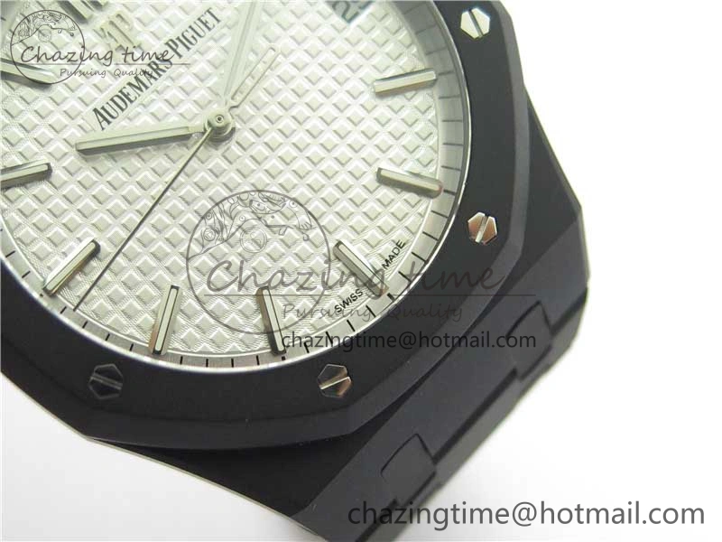 Royal Oak 41mm 15500 DLC ZF 1:1 Best Edition White Textured Dial on SS Bracelet A4302 V2(Free Box)