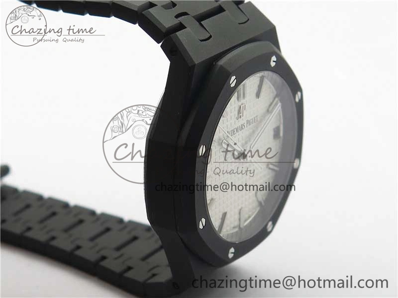 Royal Oak 41mm 15500 DLC ZF 1:1 Best Edition White Textured Dial on SS Bracelet A4302 V2(Free Box)