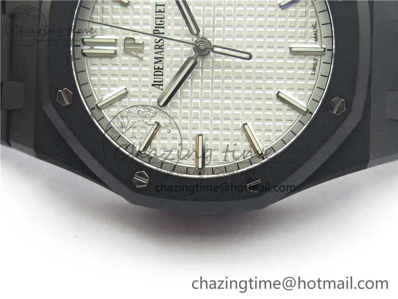 Royal Oak 41mm 15500 DLC ZF 1:1 Best Edition White Textured Dial on SS Bracelet A4302 V2(Free Box)
